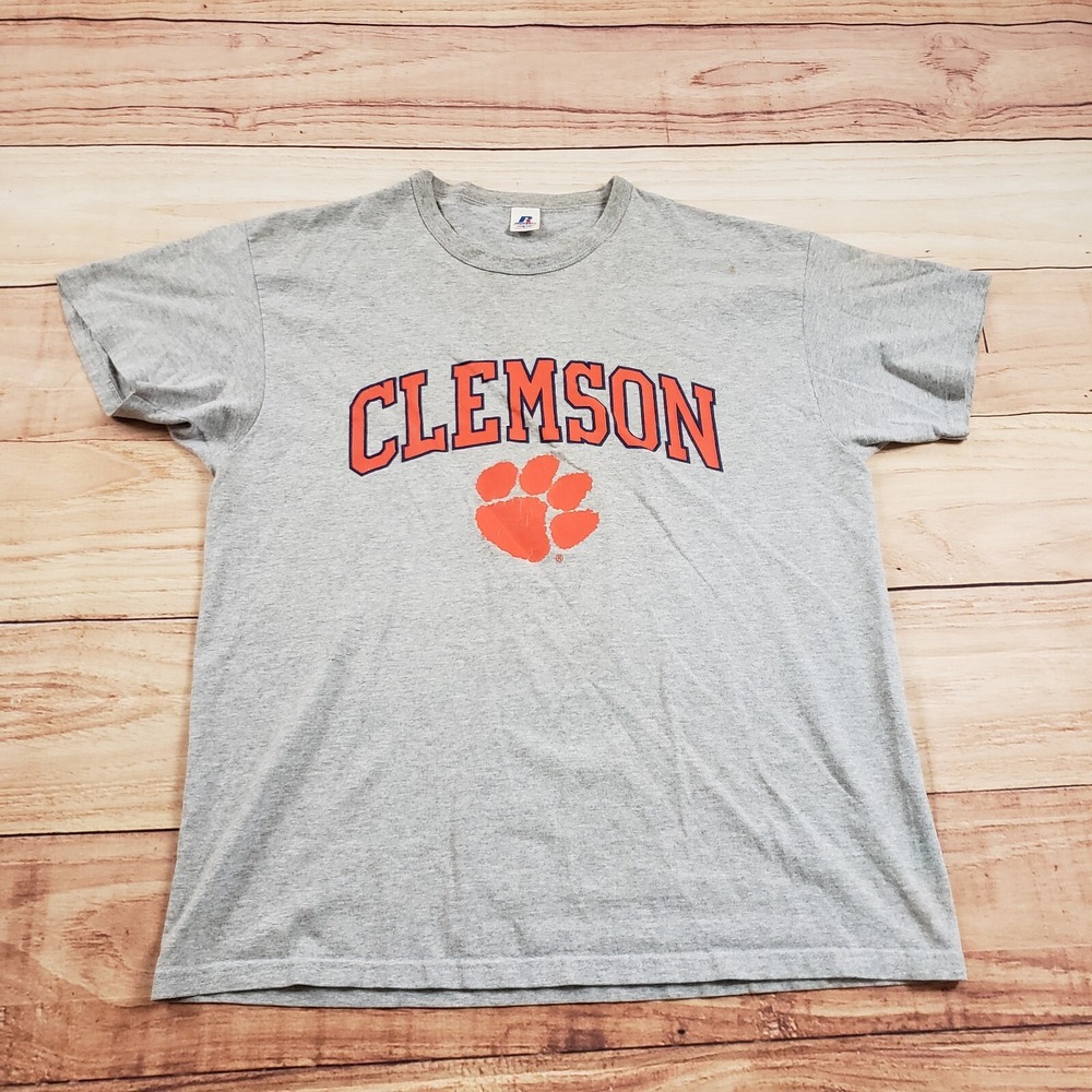 VINTAGE Clemson Tigers Shirt Mens Large Gray Orange Football Outdoors Adult